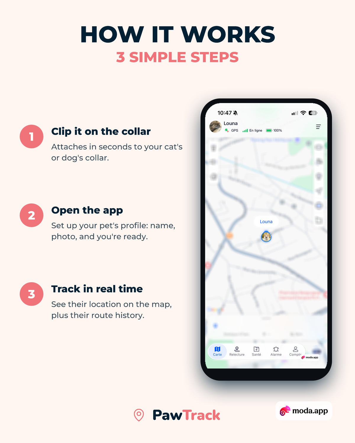 How PawTrack works in 3 simple steps